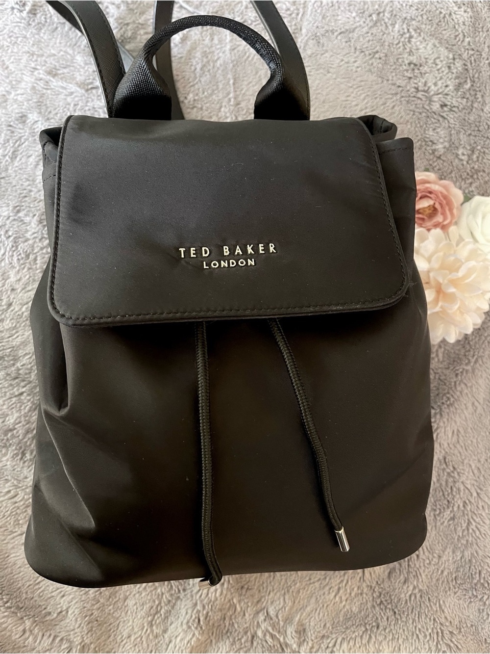 Ted Baker Black Naommy Nylon Drawstring Backpack Black.